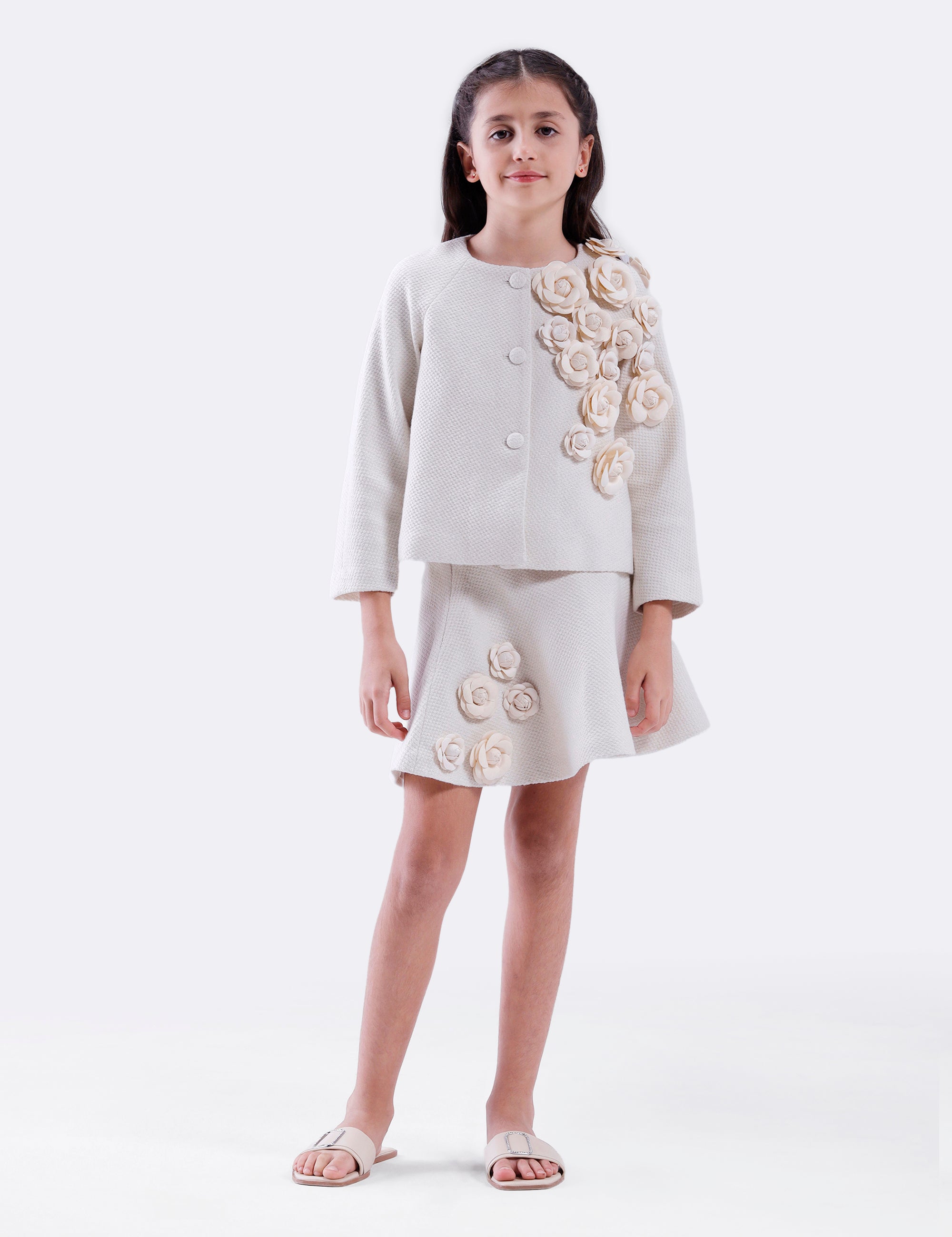 Girls Top & Skirt Set with 3D flower applique
