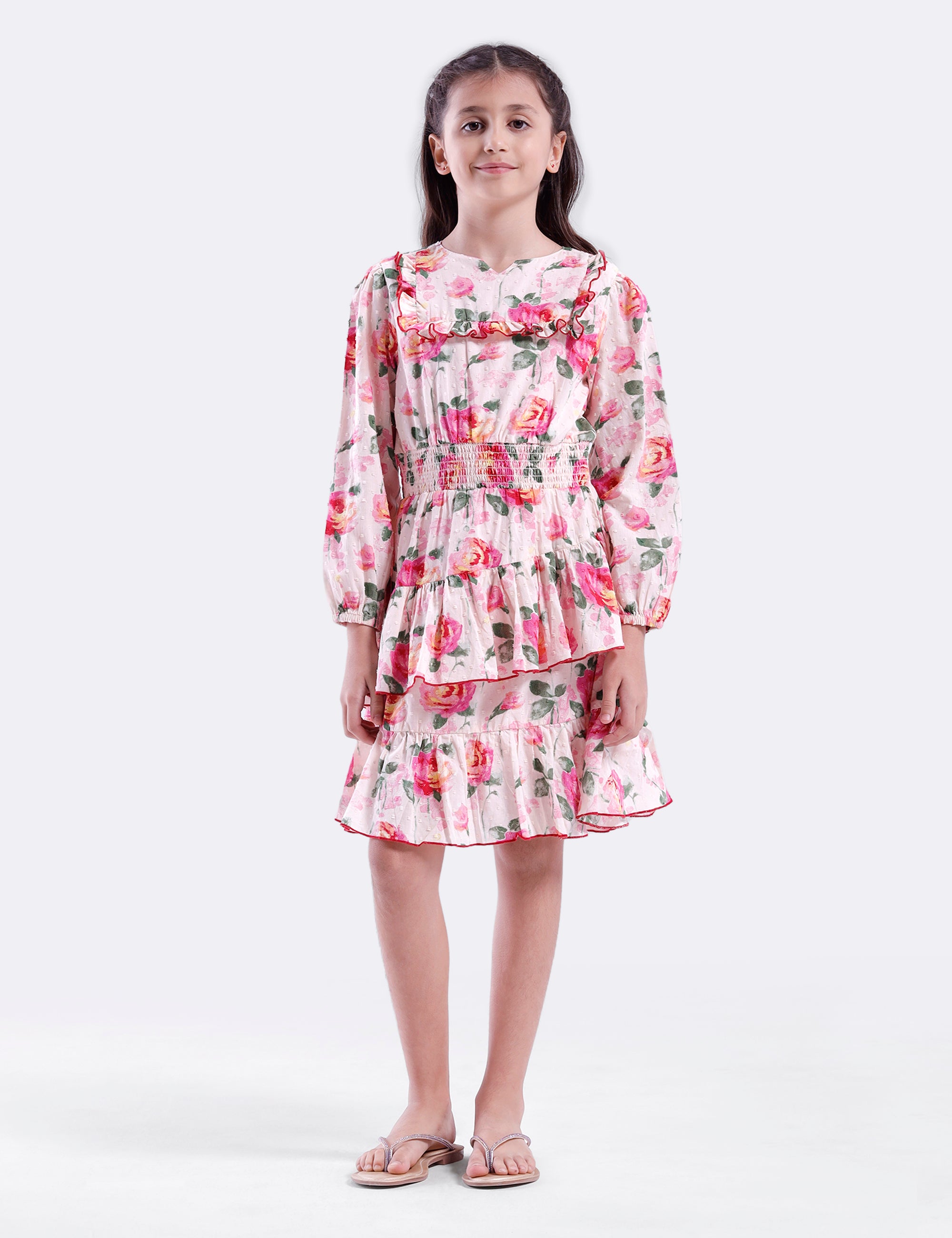 Girls Frill dress with smocked waist