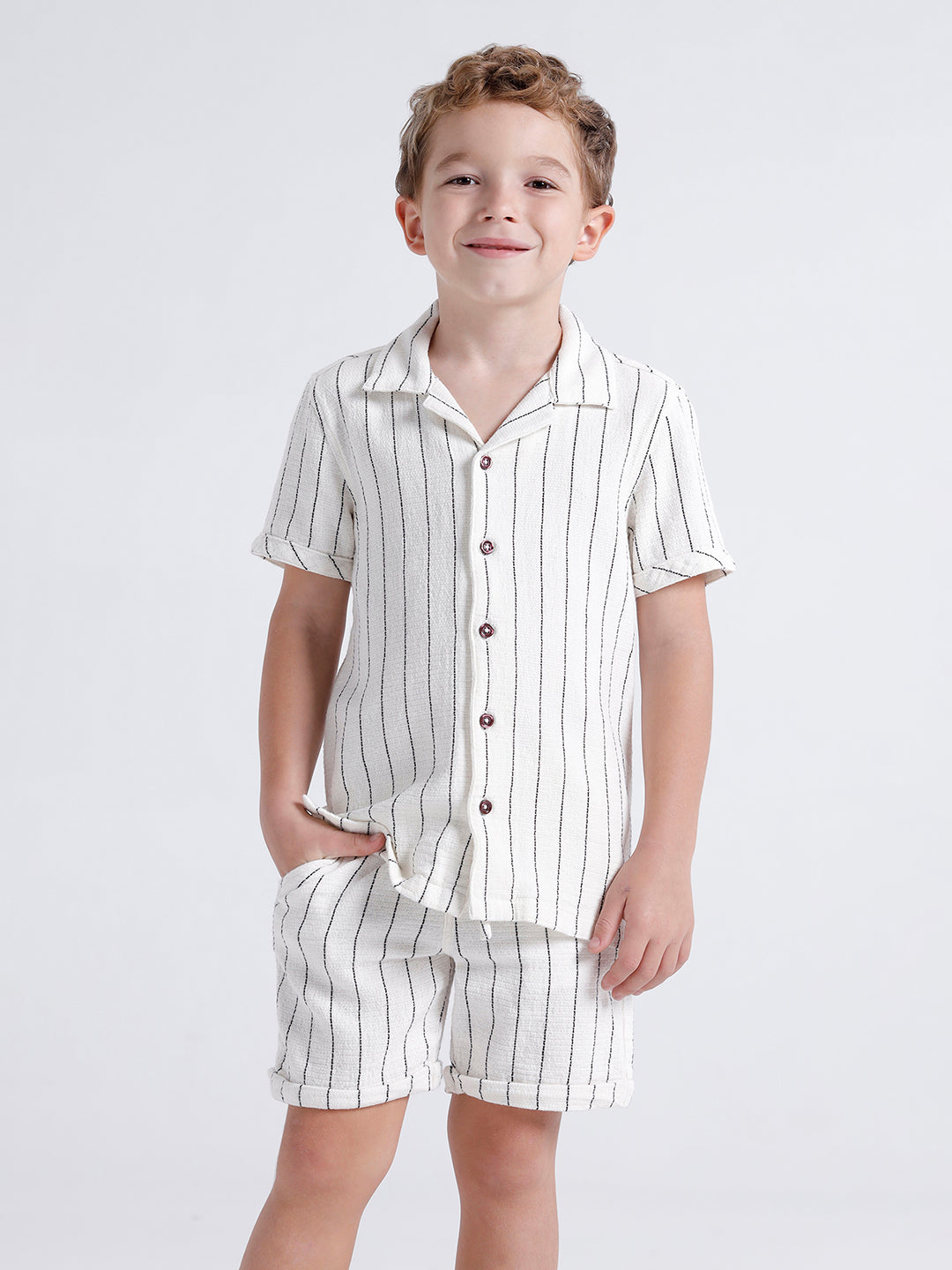 Boys short sleeve open collar stripe shirt