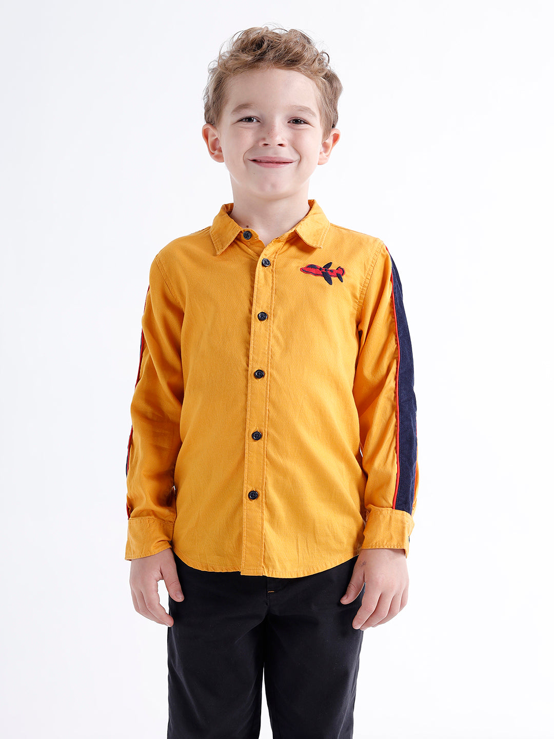 Boys Long sleeve shirt with contrast sleeve panel