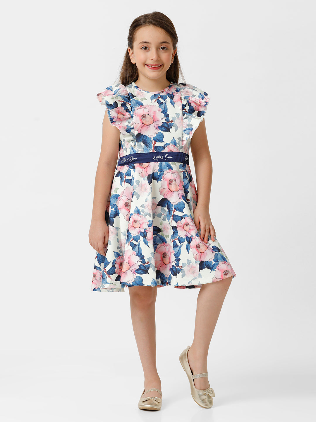 Girls Satin Floral Printed Dress