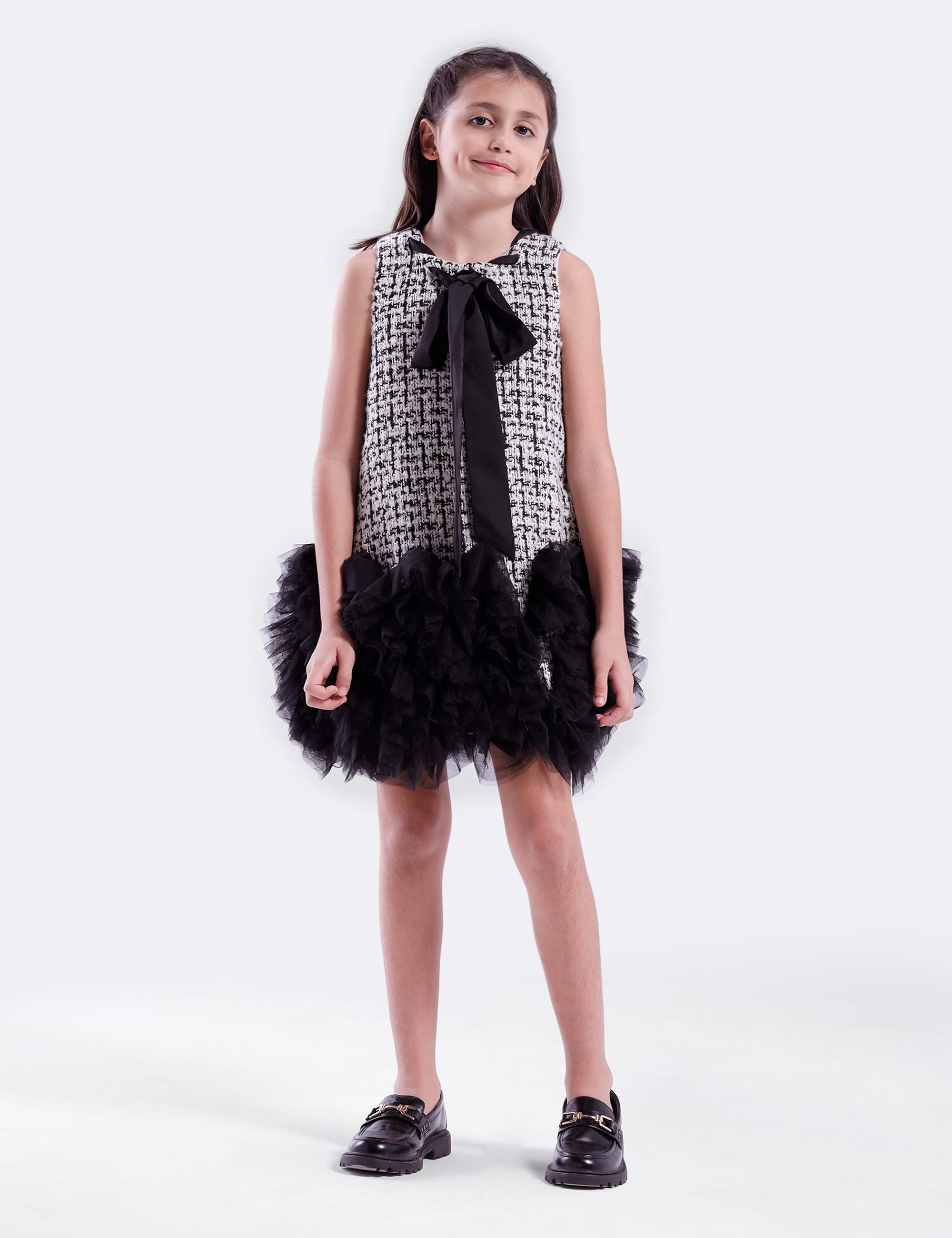 Girls Dress with ruffle hem & Satin tape Bow