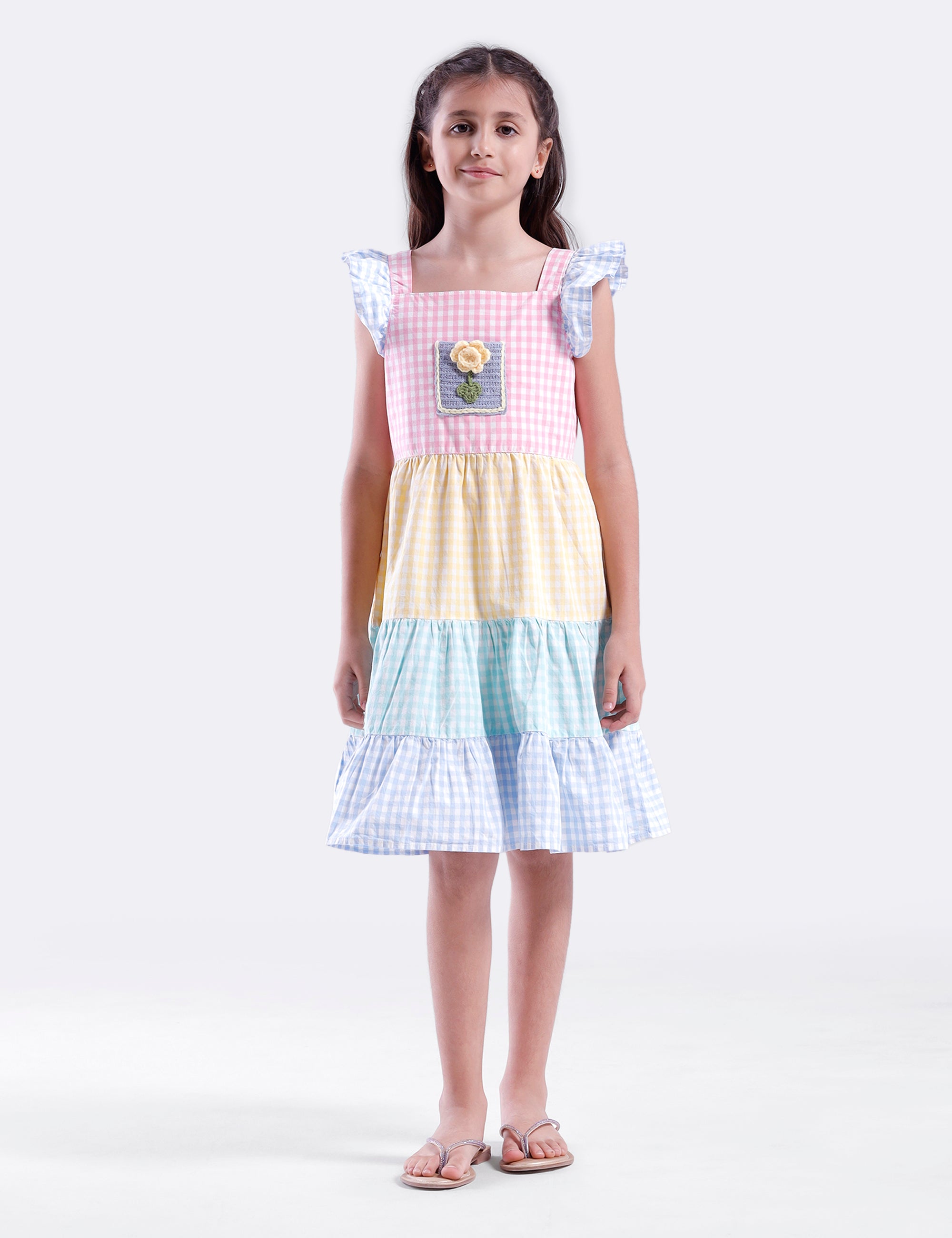 Girls Gingham checks panels dress
