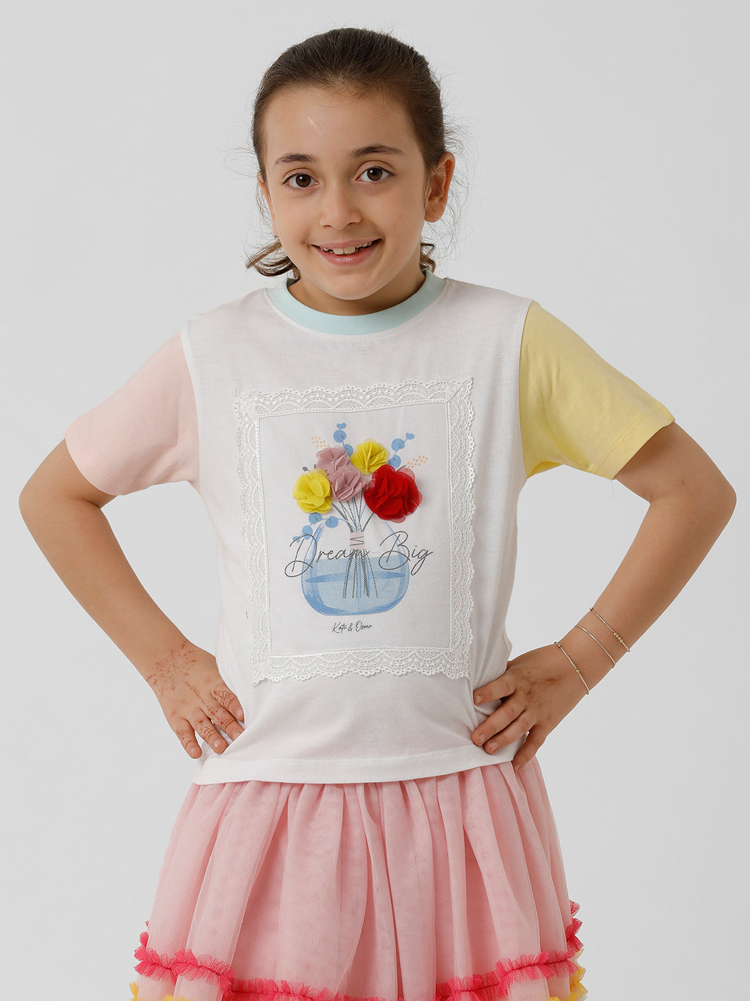 Girls 3D Floral Printed T-shirt