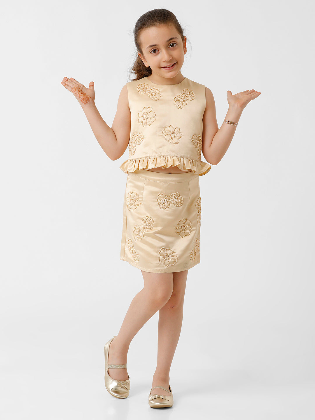 Girls Beaded Hand Embroidery Party Wear Top and Skirt