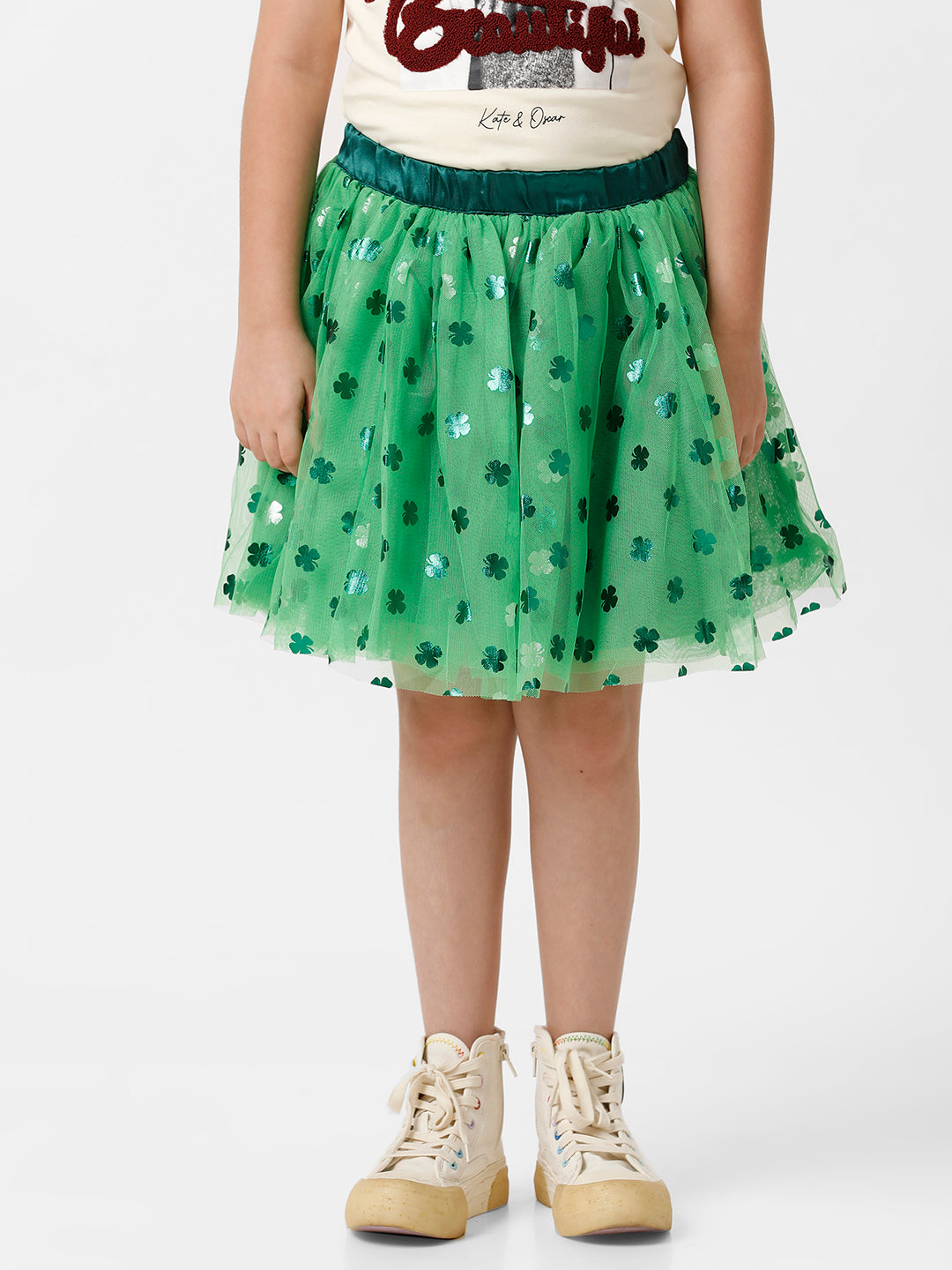 Girls Foil Printed Mesh Skirt