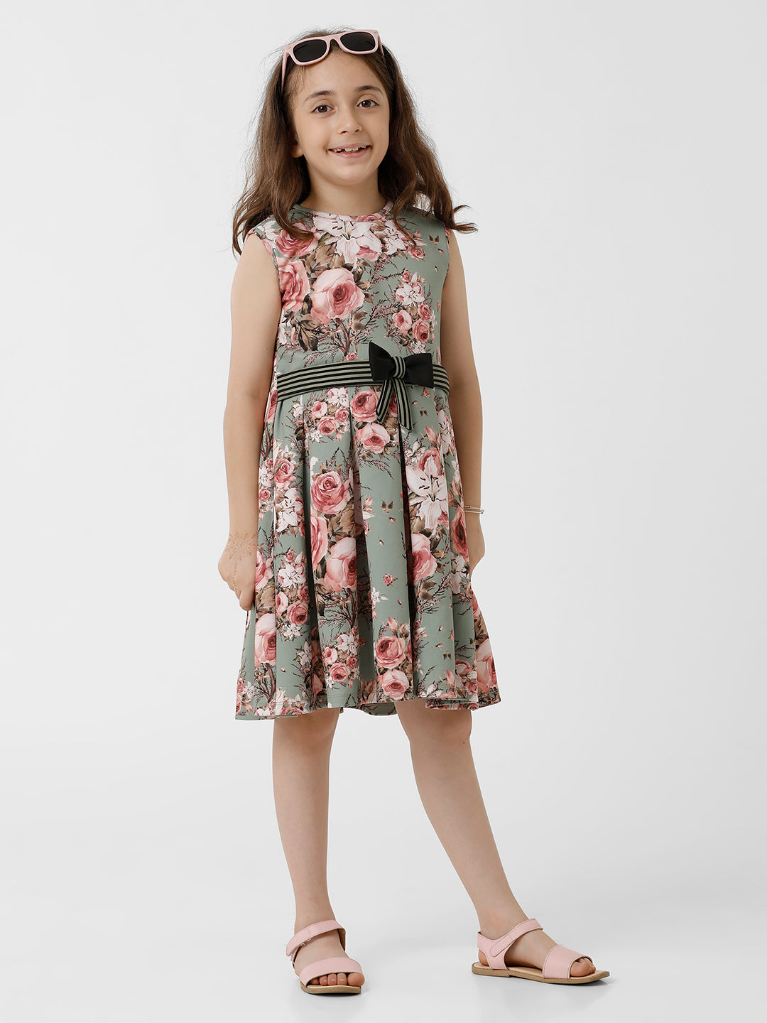 Girls Scuba All Over Floral Printed Dress