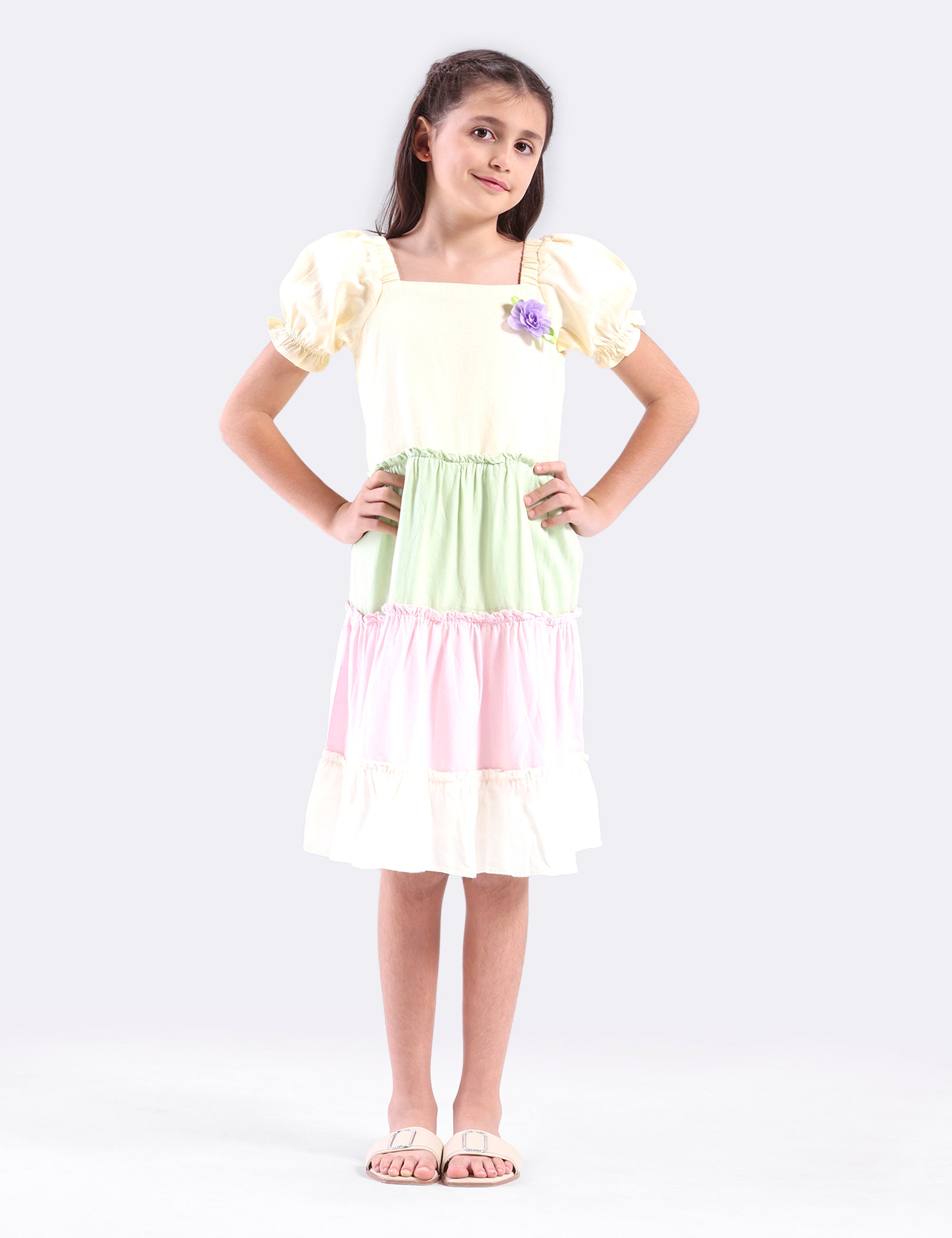 Girls multi colour panel dress