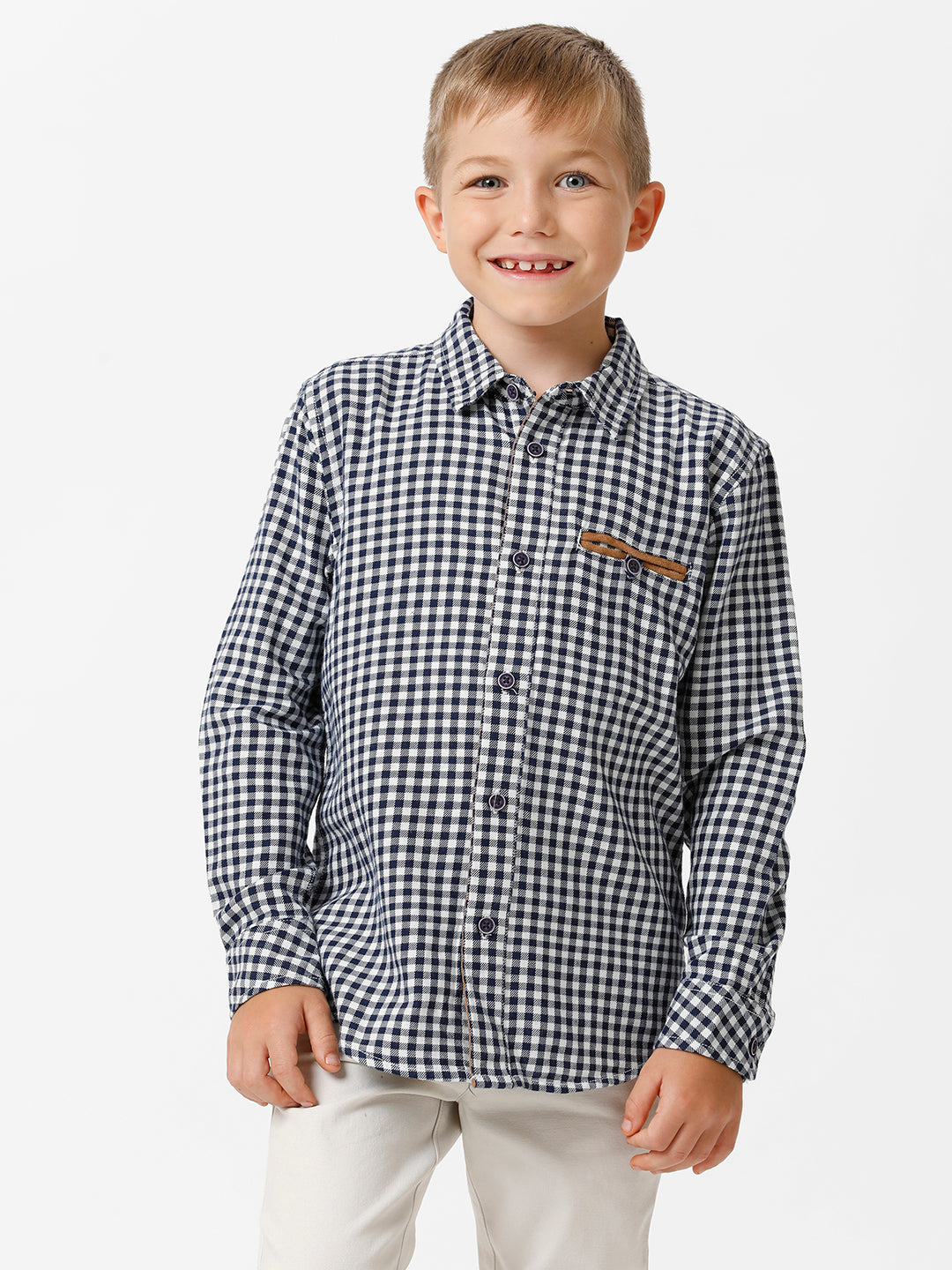 Boys Sleeve Patched Checked Shirt