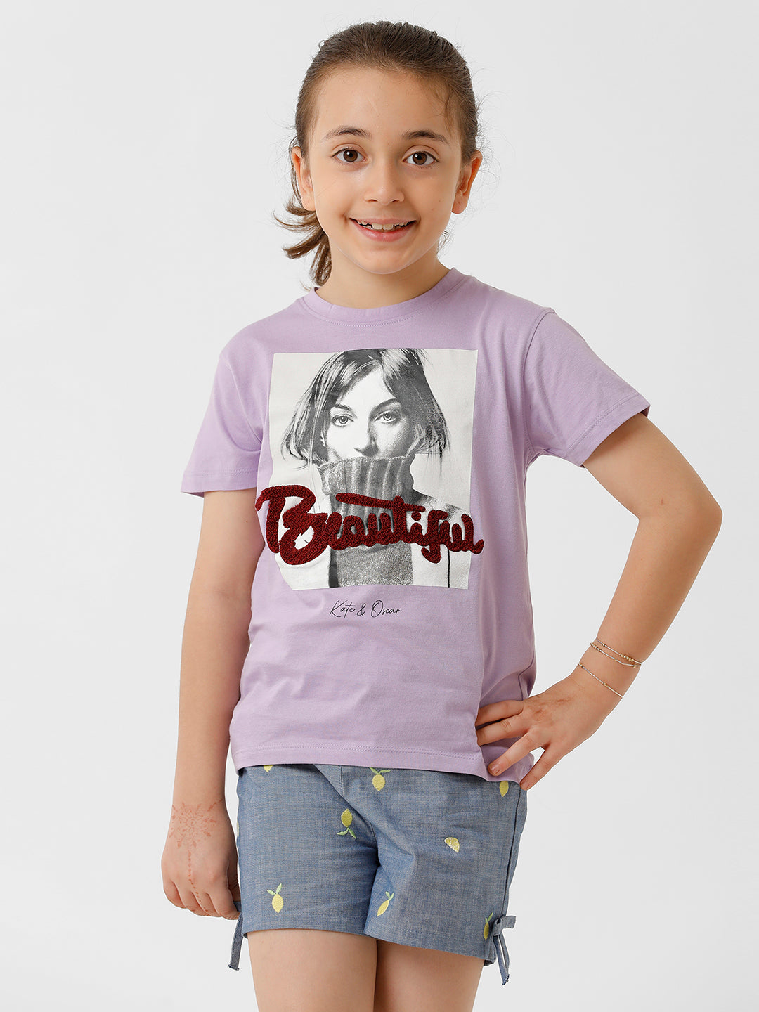 Girls Printed and Shiffley Embroidered T-shirt