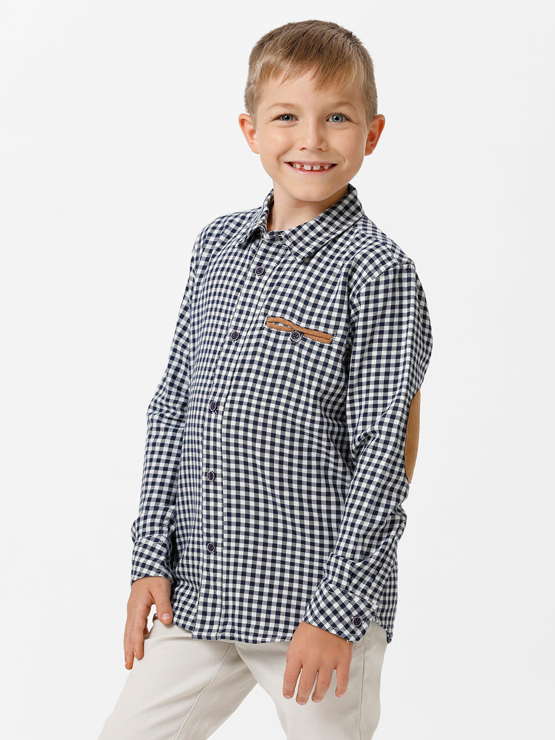 Boys Sleeve Patched Checked Shirt