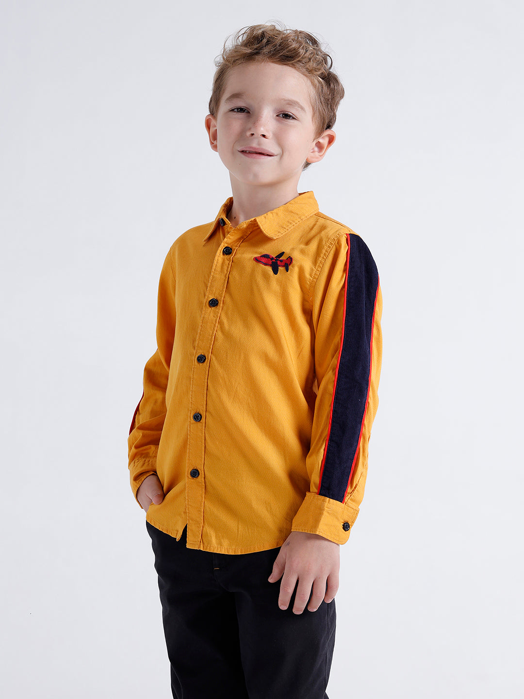 Boys Long sleeve shirt with contrast sleeve panel