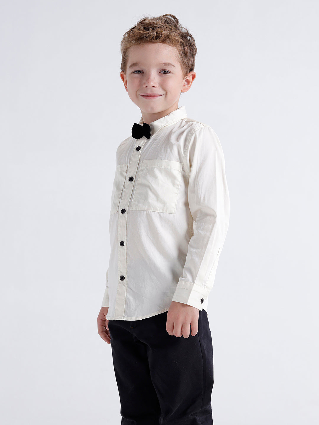 Boys long sleeve shirt with double pockets and Bow