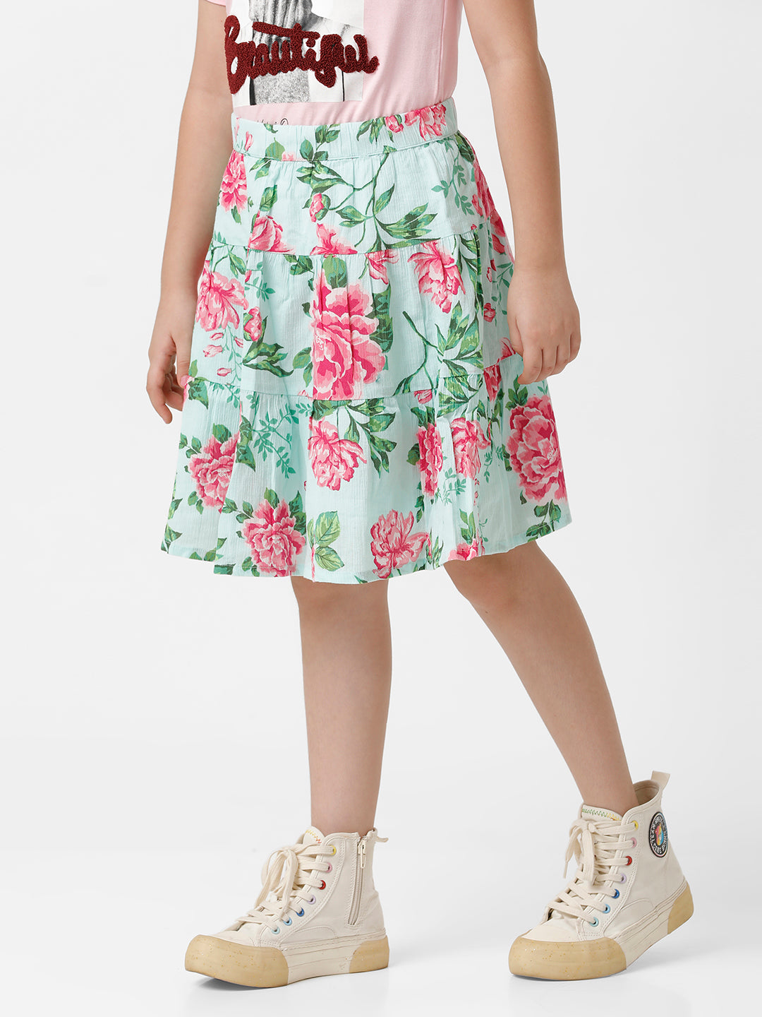 Girls Floral Printed Skirt