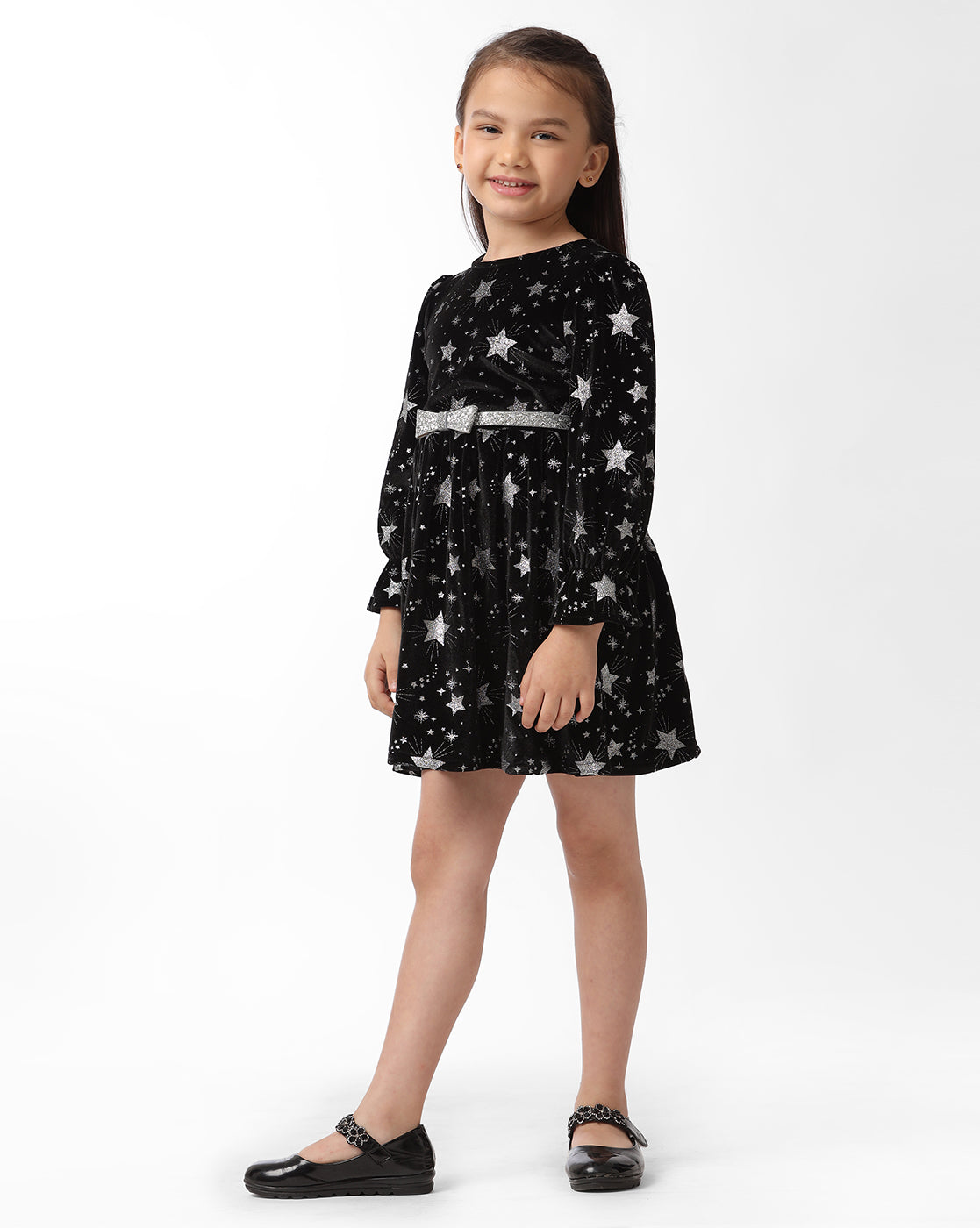 Girls Dress With All Over Glitter Print