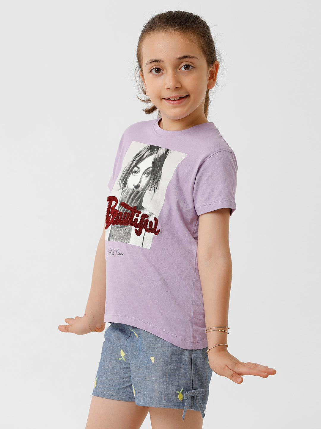 Girls Printed and Shiffley Embroidered T-shirt