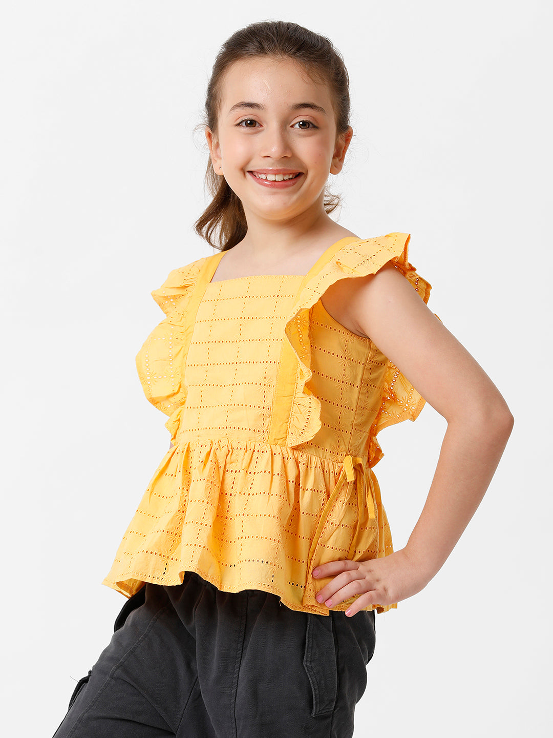 Girls Schiffli Embroidered Top