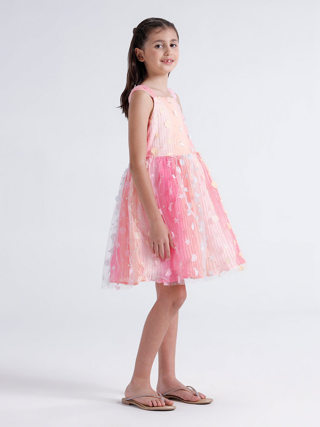 Girls lace dress with pleated multicolour lining