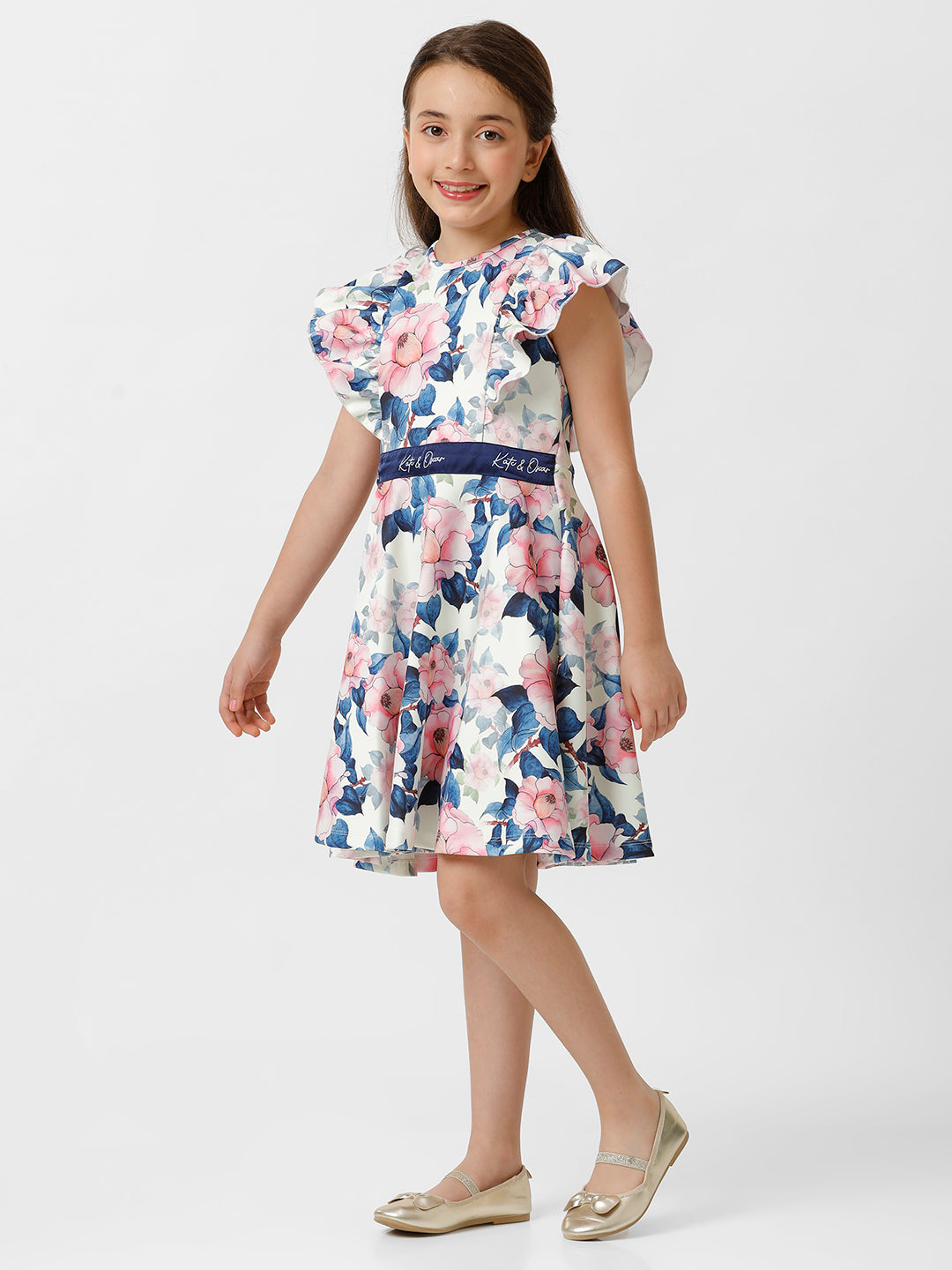 Girls Satin Floral Printed Dress