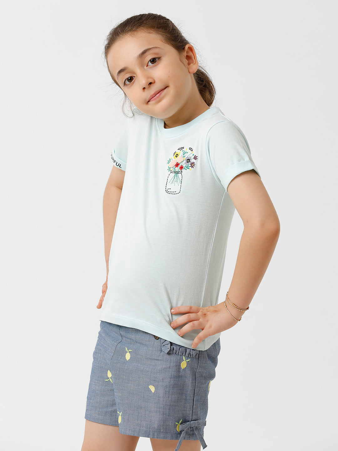 Girls Floral Embroidered T-shirt