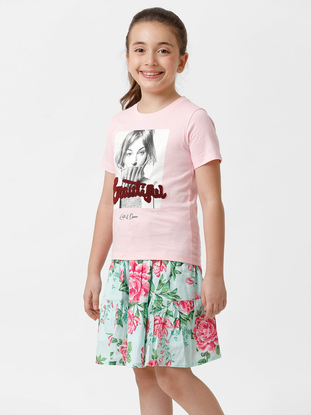 Girls Printed Embroidered T-Shirt