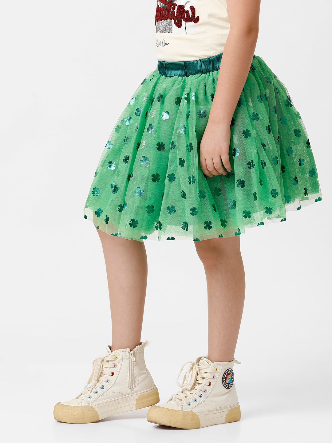 Girls Foil Printed Mesh Skirt