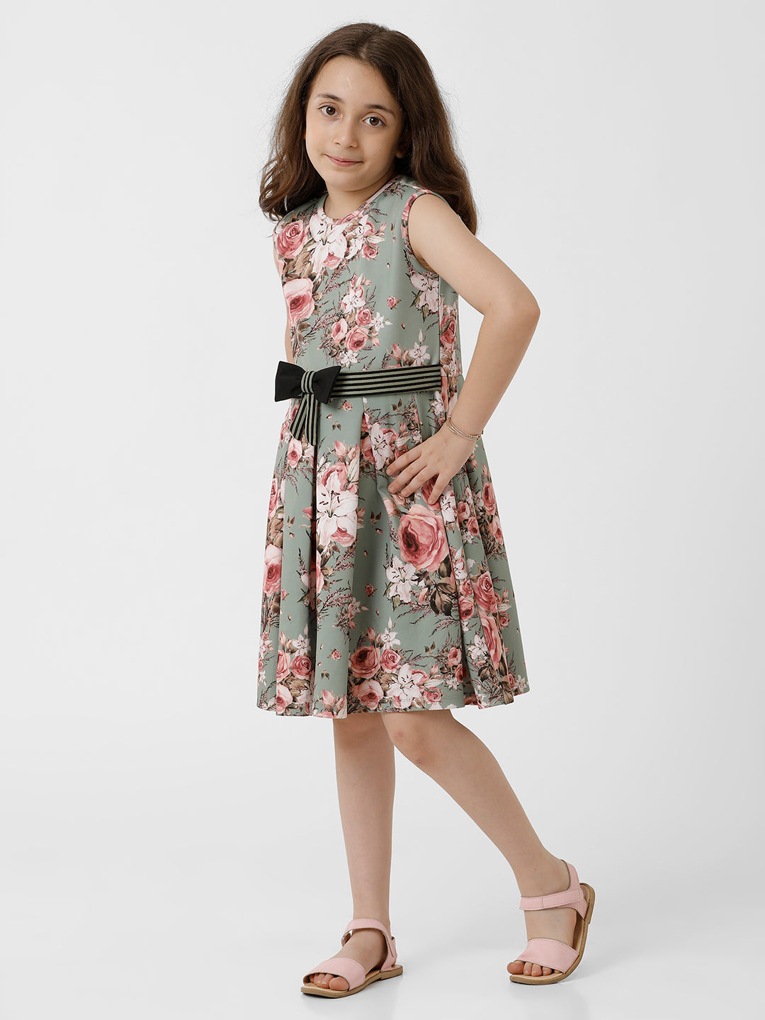 Girls Scuba All Over Floral Printed Dress