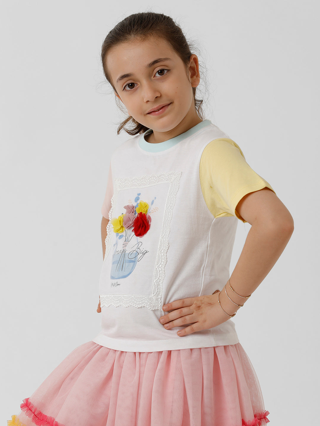 Girls 3D Floral Printed T-shirt