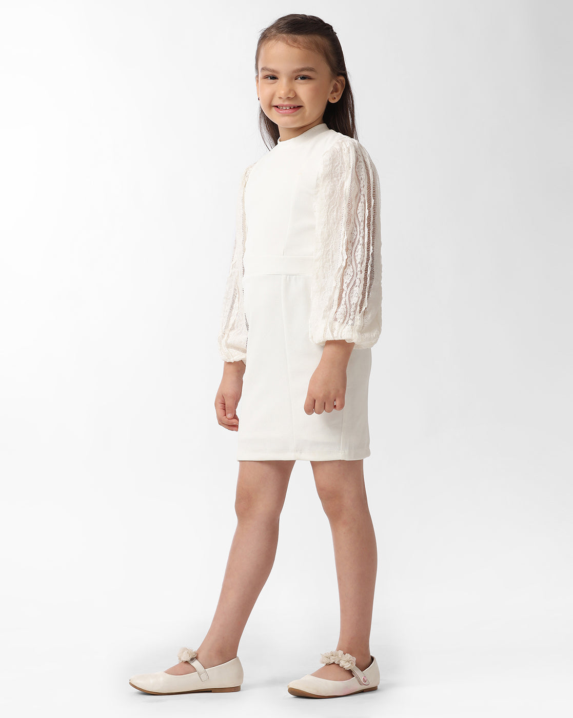 Girls Mesh Sleeved Fit Dress