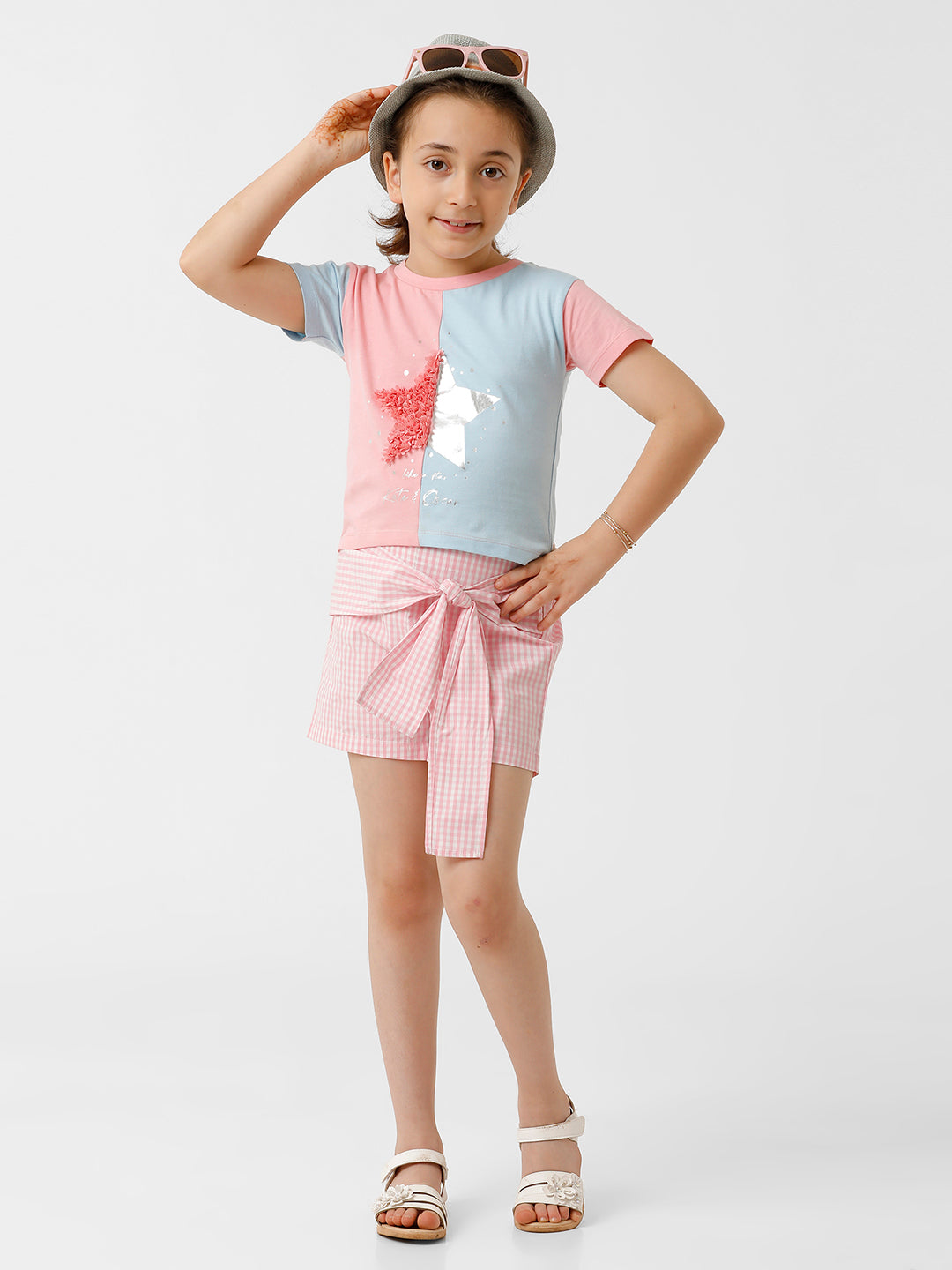 Girls Cut and Sew Contrast Star printed T-shirt