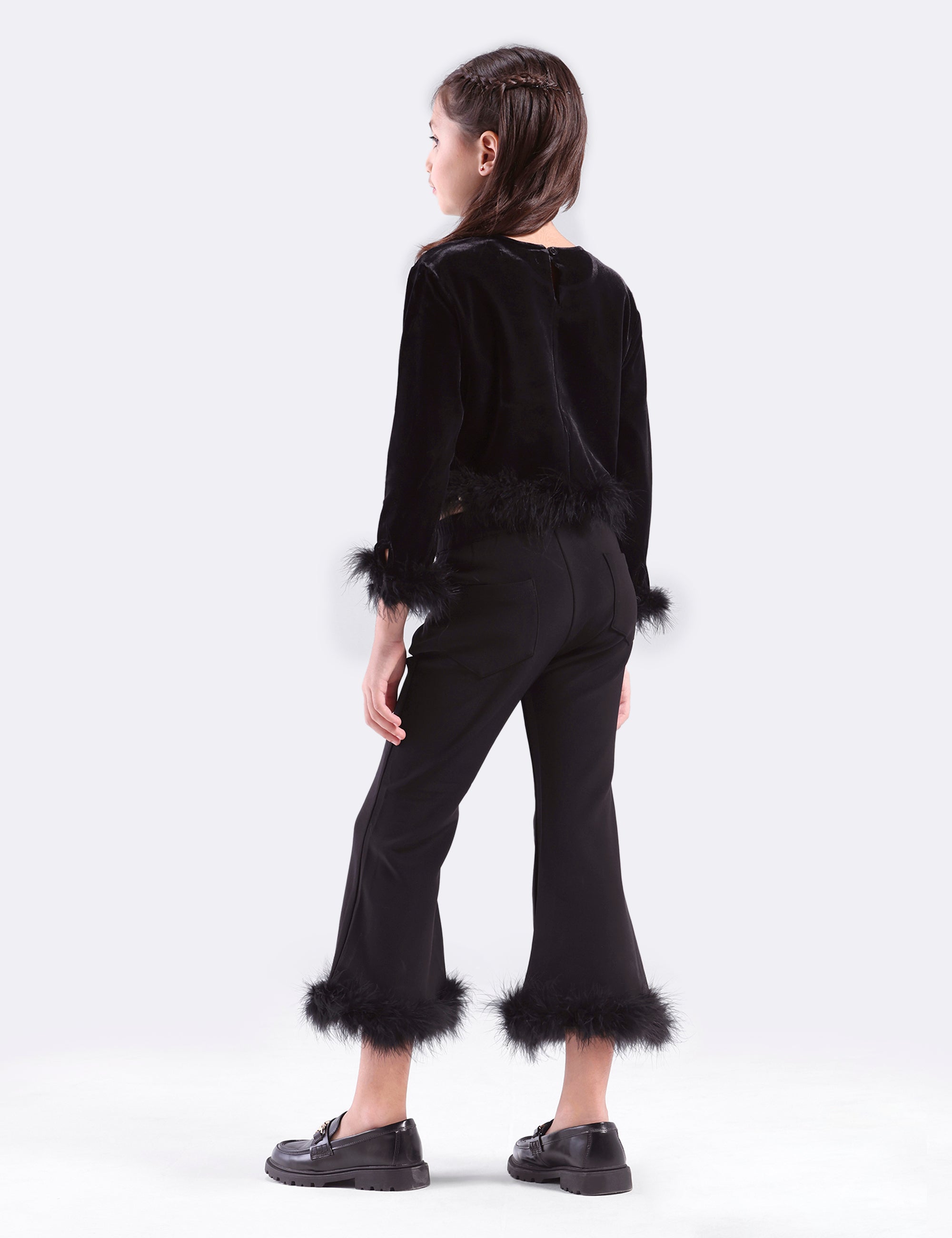 Girls Velvett Top & Pant with Fur Hem