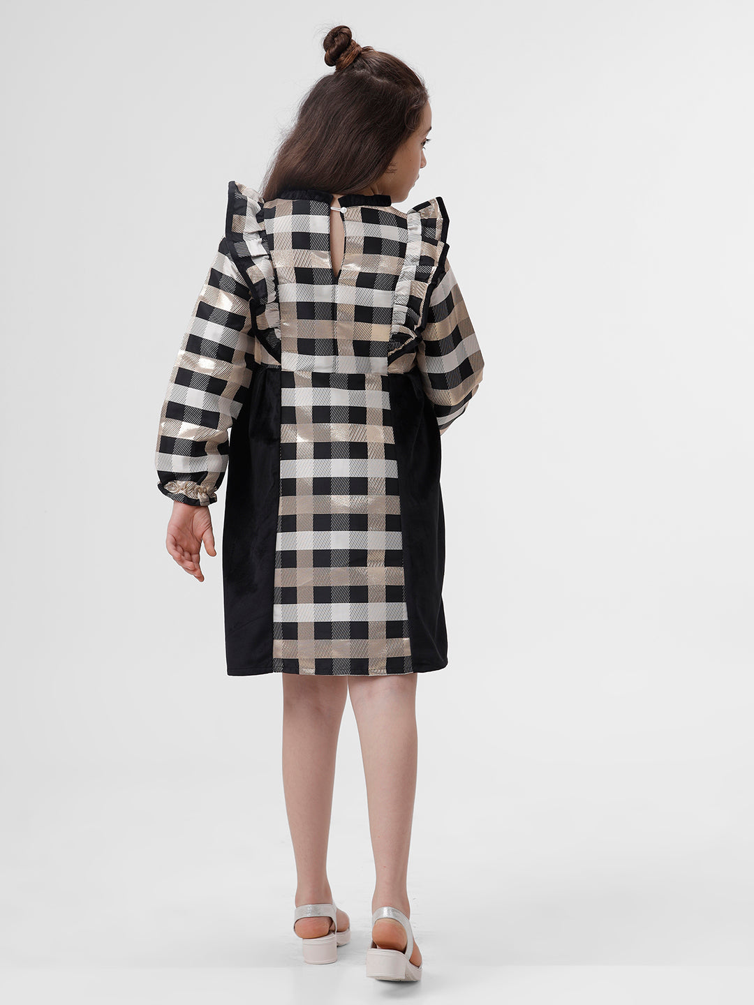 Girls Golden lurex check dress