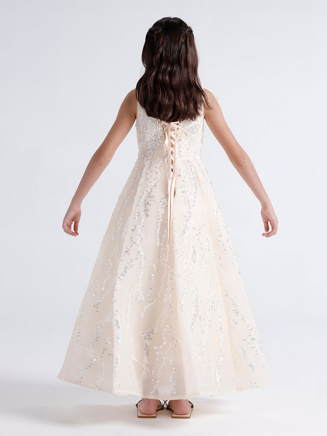 Girls long slim fit Dress with Glass bead embroidery