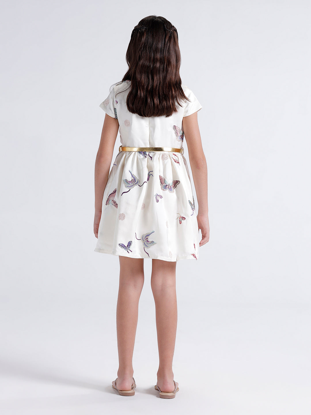 Girls all over embroidered dress with Gold belt