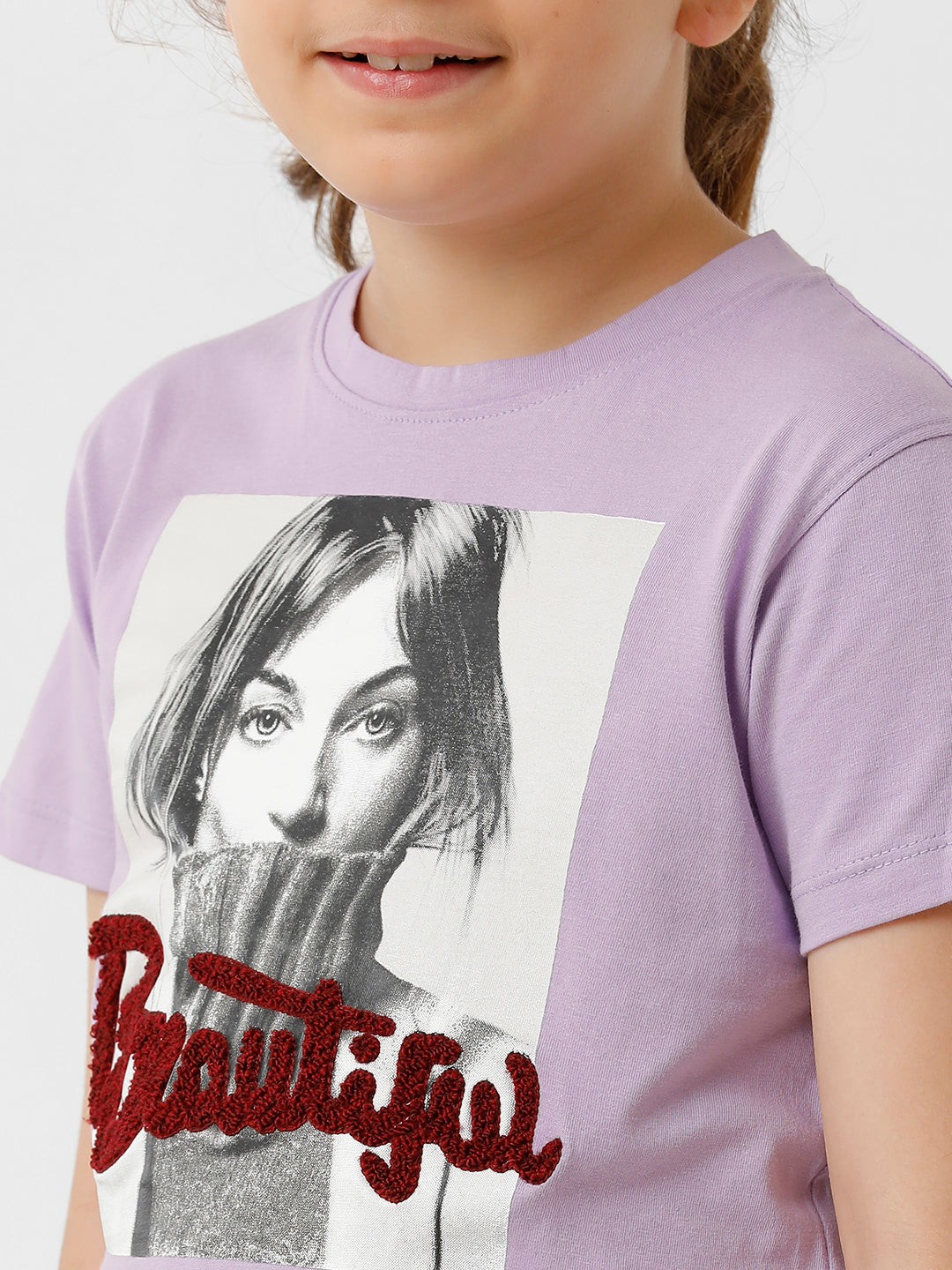 Girls Printed and Shiffley Embroidered T-shirt