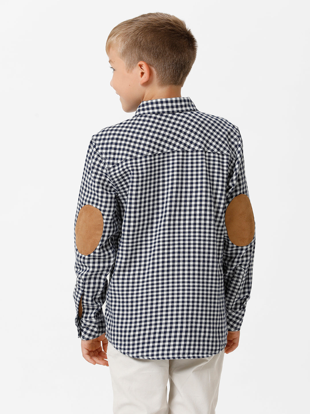 Boys Sleeve Patched Checked Shirt