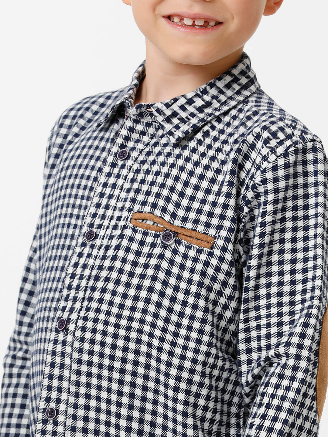 Boys Sleeve Patched Checked Shirt