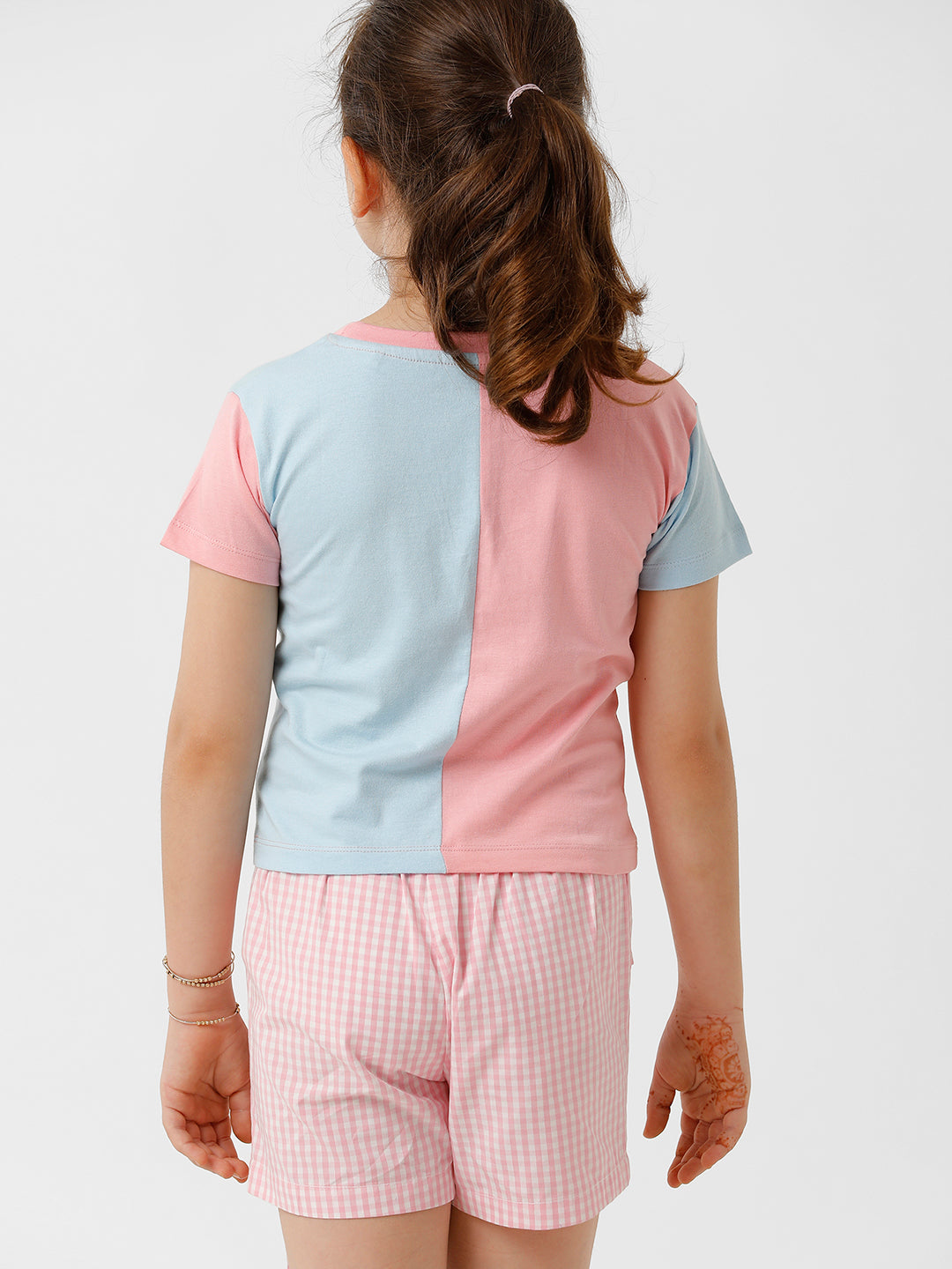 Girls Cut and Sew Contrast Star printed T-shirt