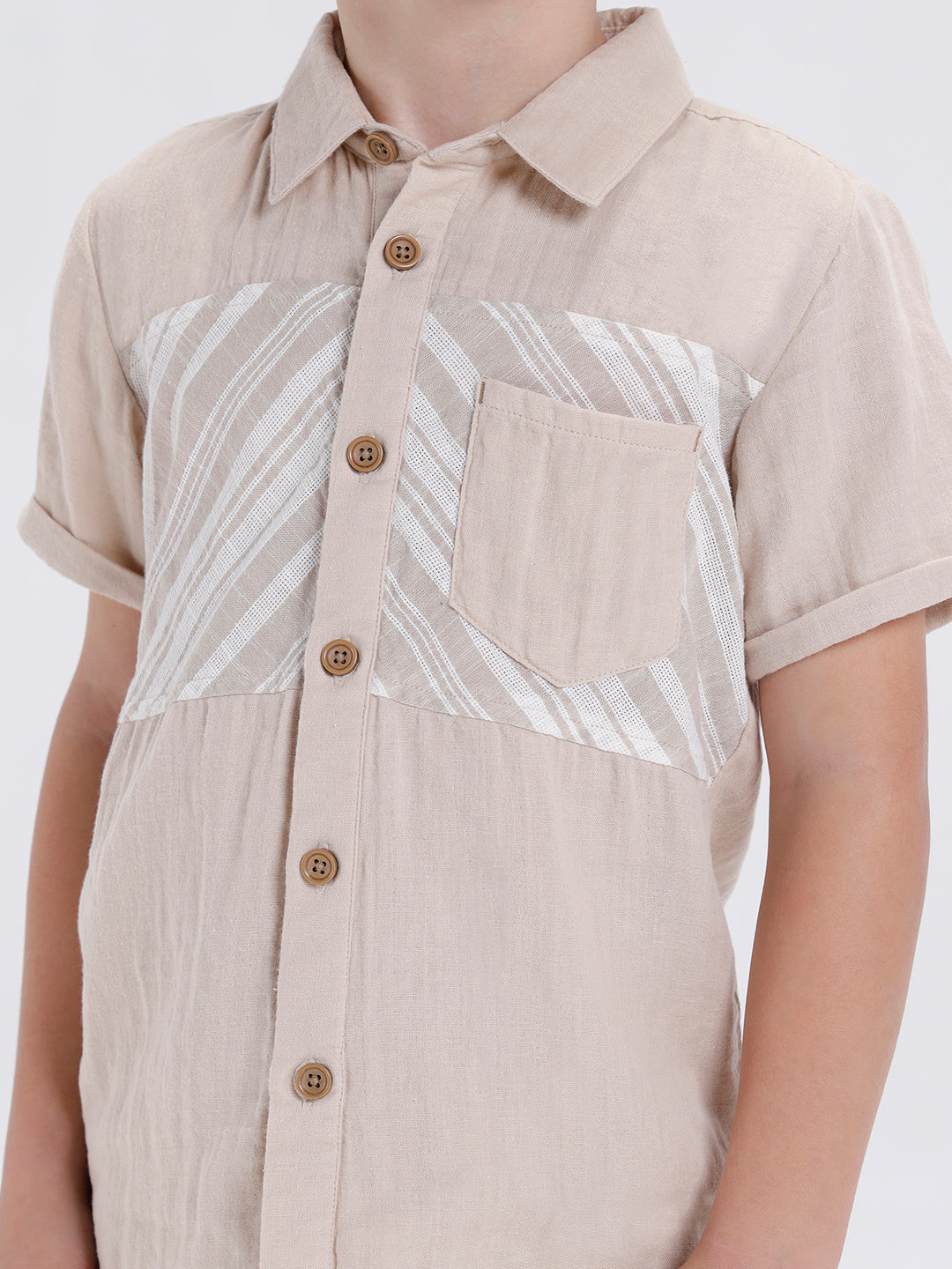 Boys Short sleeve shirt with stripe panel across front