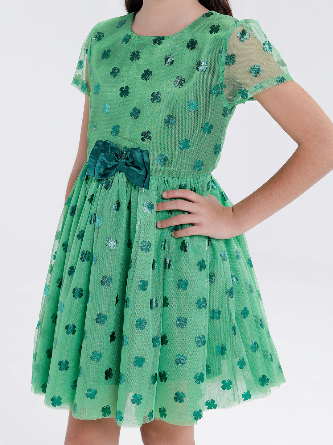 Girls foil print Mesh dress
