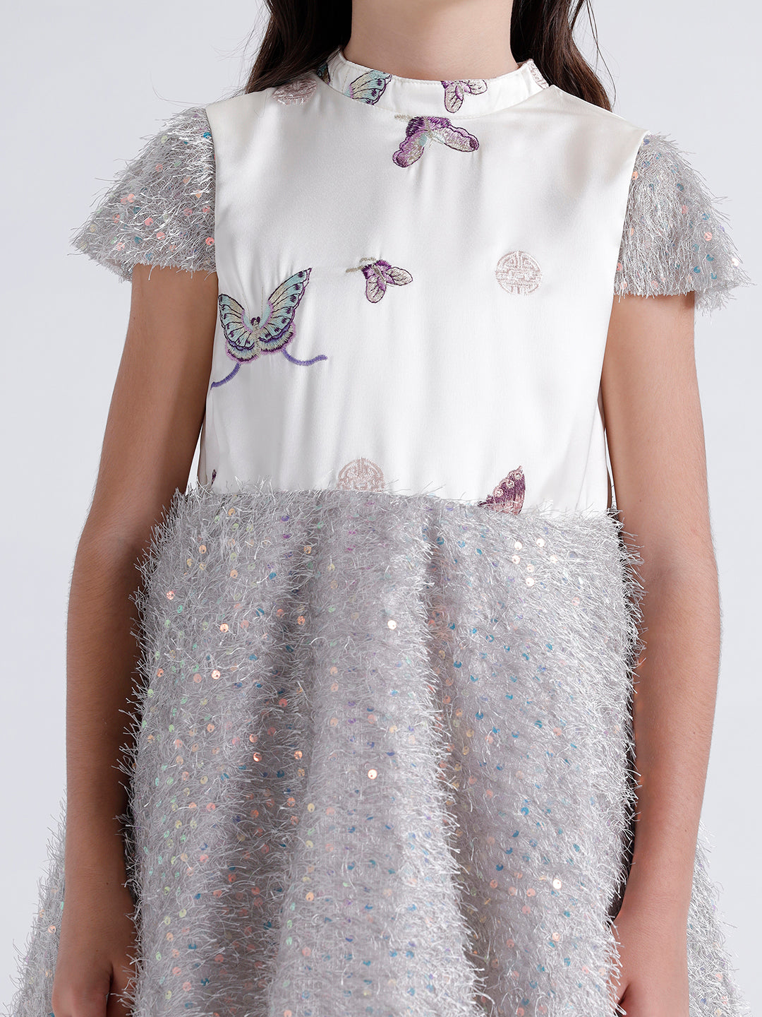Girls Dress with Embroidered top & Fur botton
