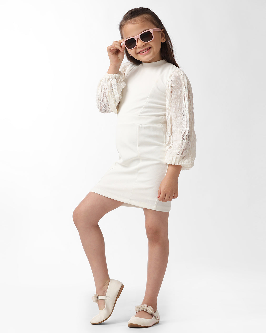 Girls Mesh Sleeved Fit Dress