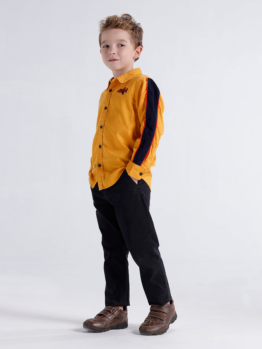Boys Long sleeve shirt with contrast sleeve panel