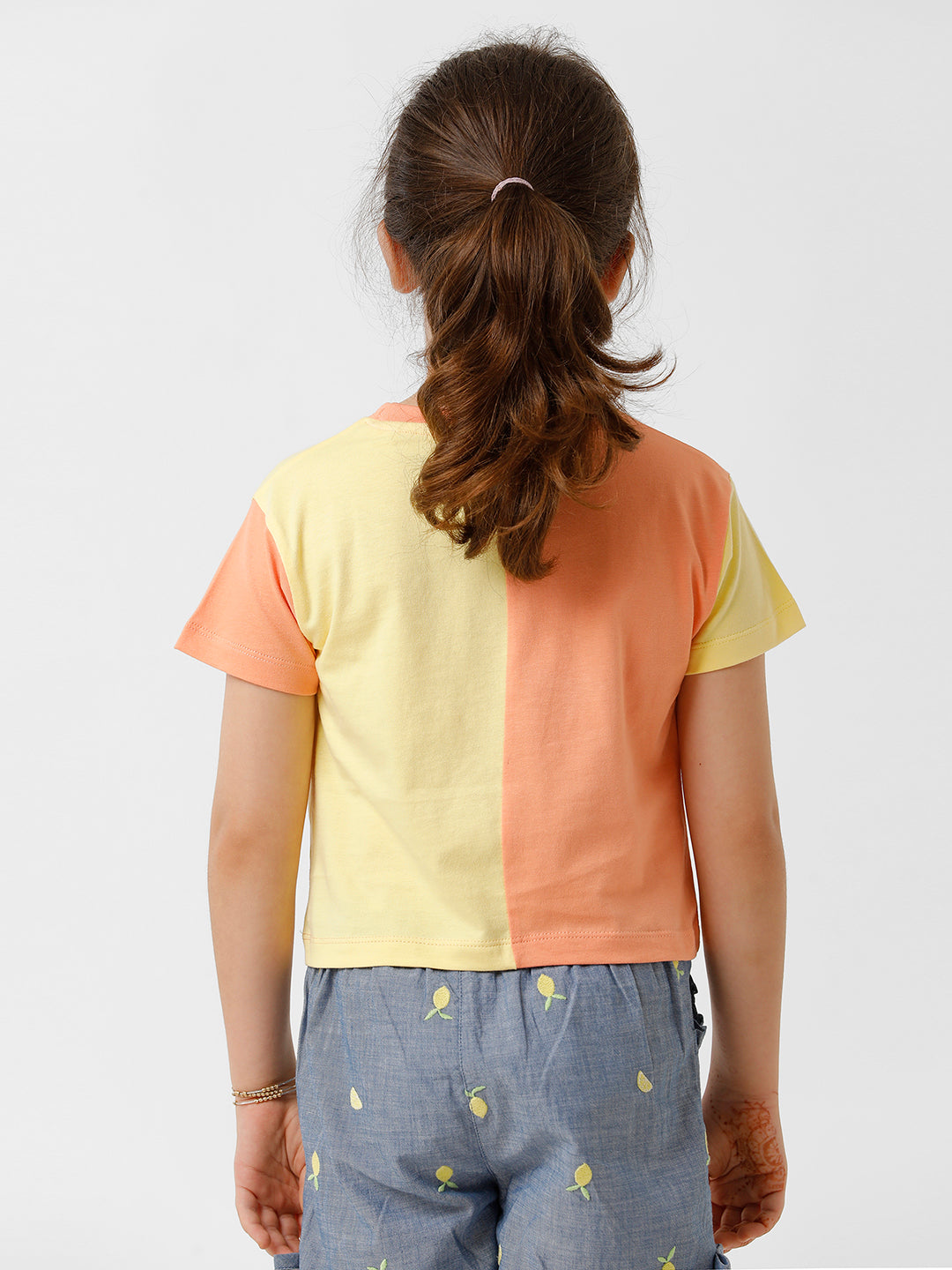 Girls Cut and Sew Contrast Star printed T-shirt