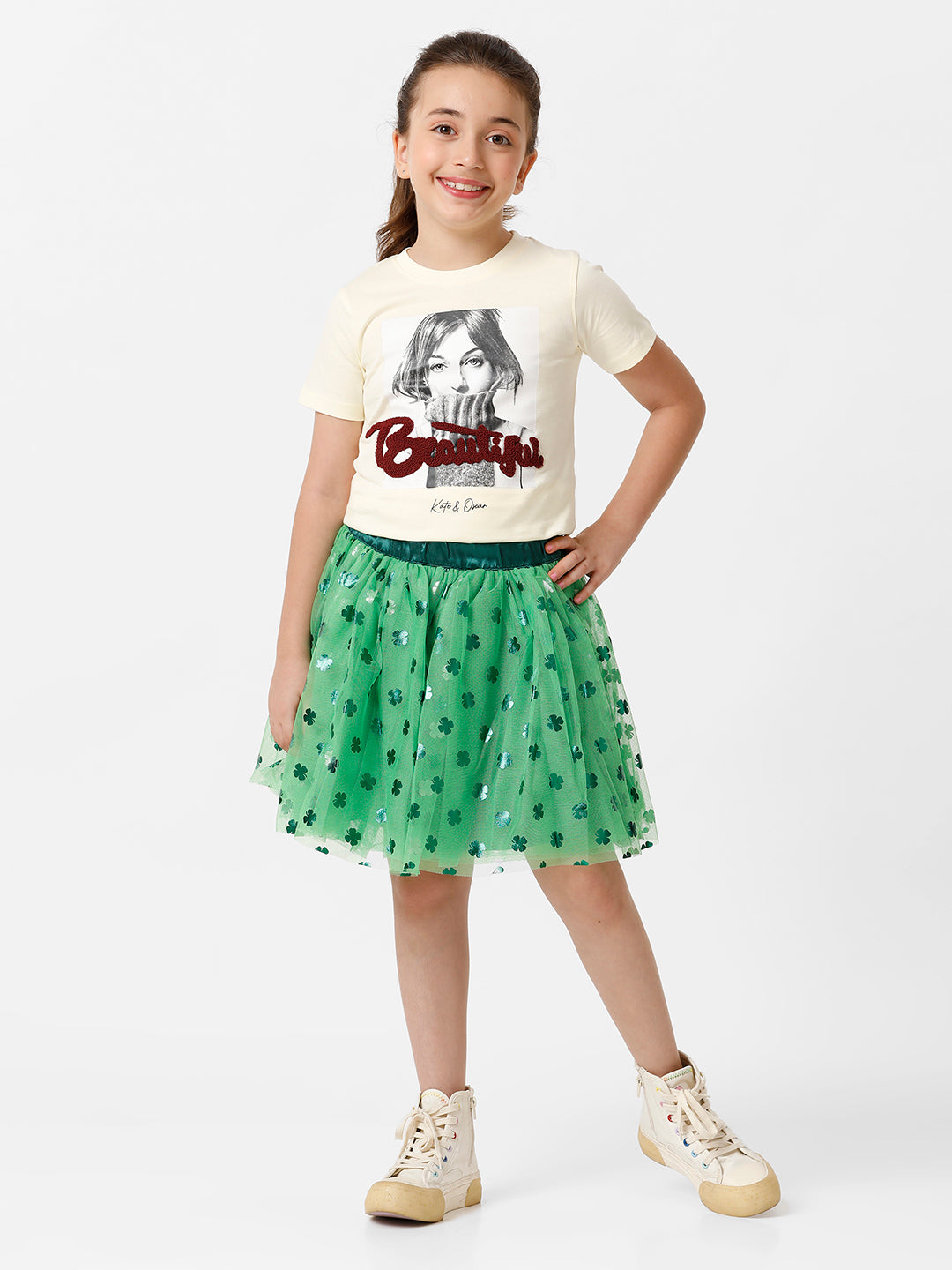 Girls Foil Printed Mesh Skirt