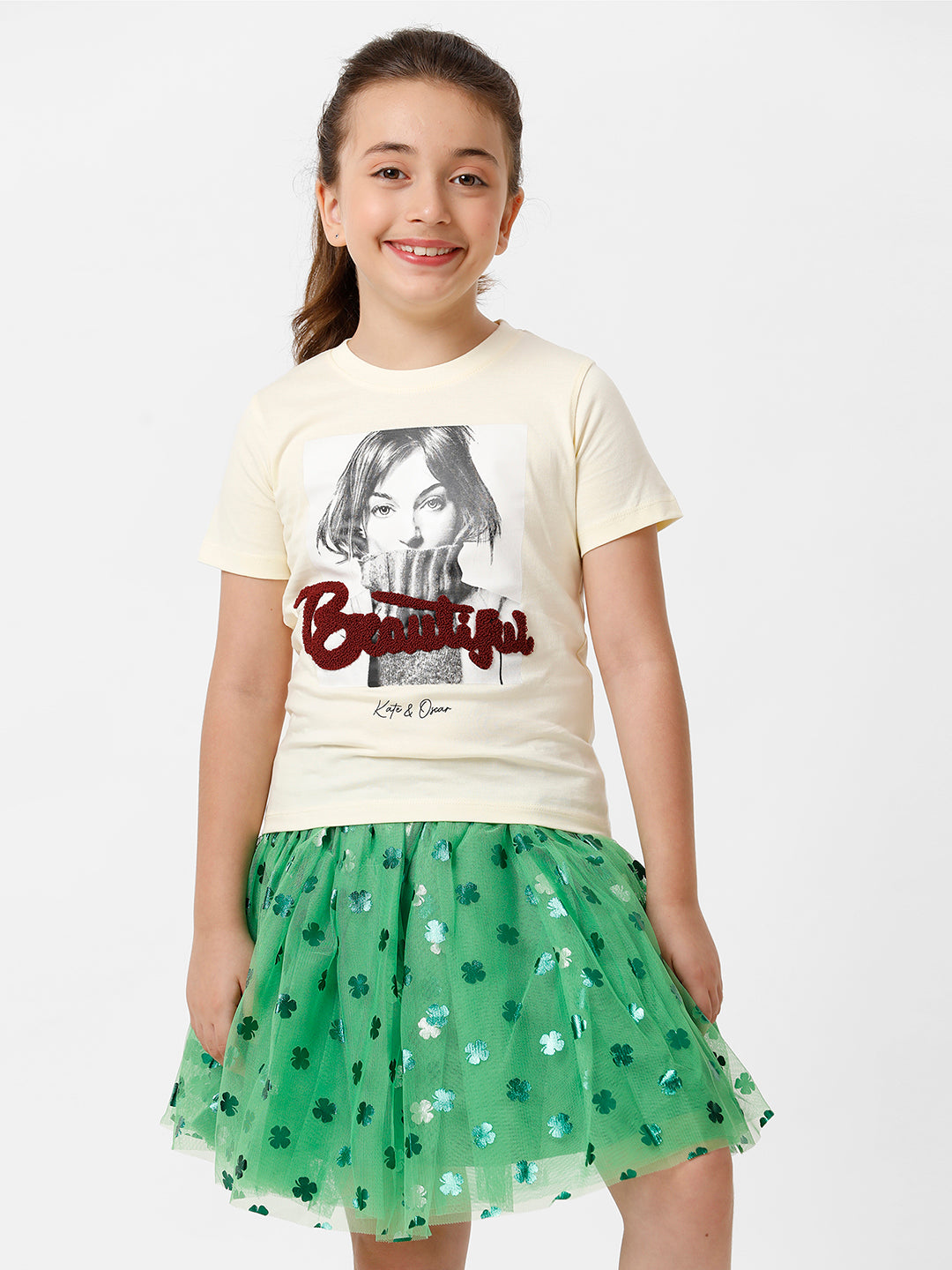 Girls Printed Embroidered T-Shirt