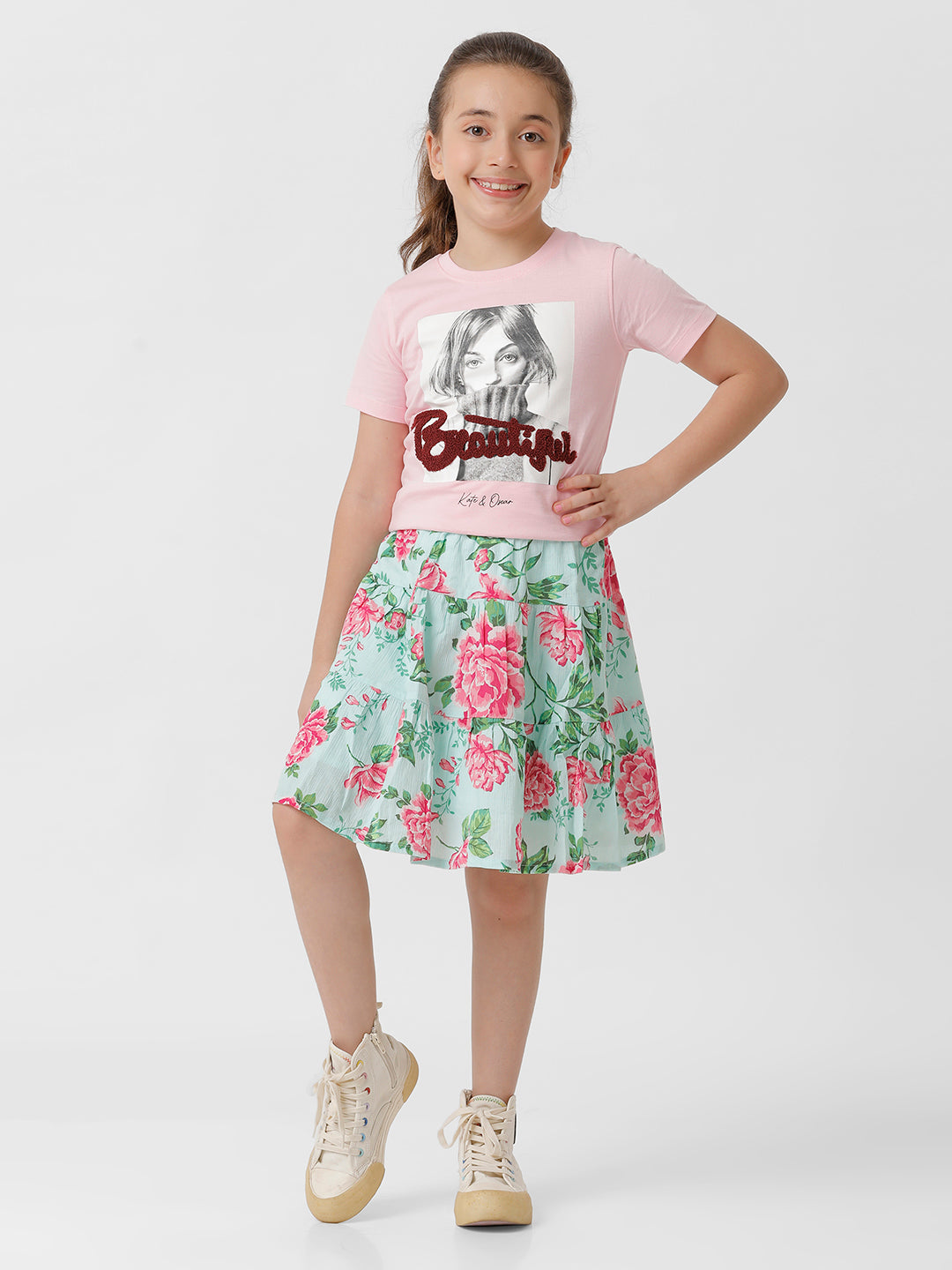 Girls Printed Embroidered T-Shirt