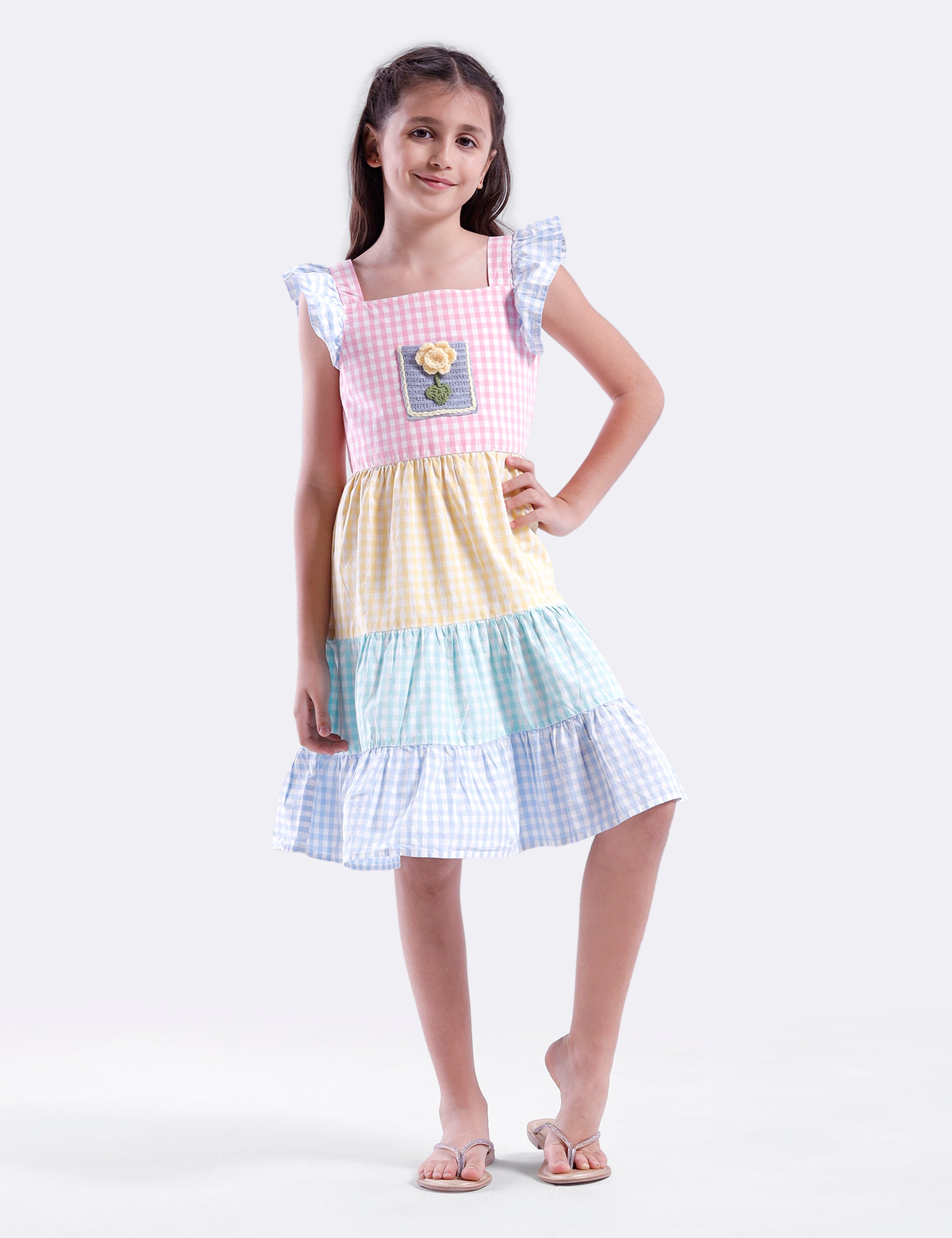 Girls Gingham checks panels dress