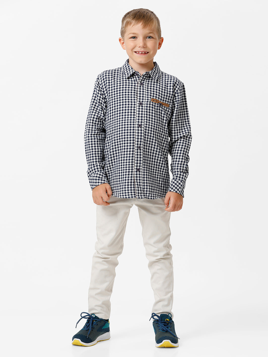 Boys Sleeve Patched Checked Shirt