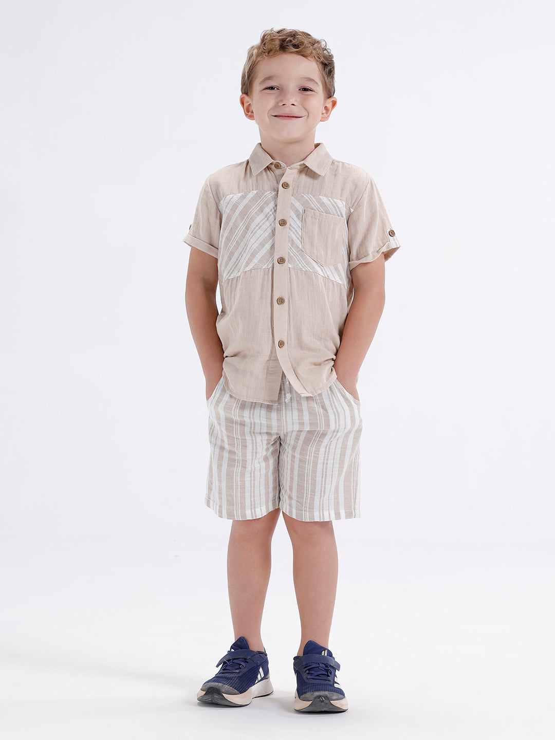 Boys Short sleeve shirt with stripe panel across front